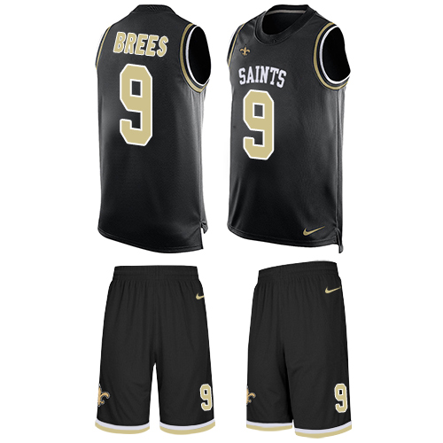 Men's Limited Drew Brees Nike Jersey Black - #9 Tank Top Suit NFL New Orleans Saints